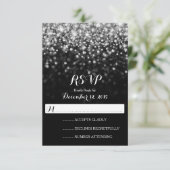 Silver Black Hollywood Glitz Glam Wedding RSVP (Stehend Vorderseite)