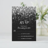 Silver Black Hollywood Glitz Glam Wedding RSVP (Stehend Vorderseite)