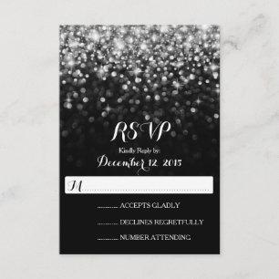 Silver Black Hollywood Glitz Glam Wedding RSVP Karte