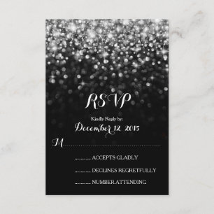 Silver Black Hollywood Glitz Glam Wedding RSVP Karte