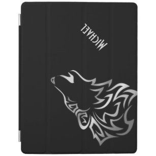 Silver Black Howling Wolf Monogram iPad Air Cover