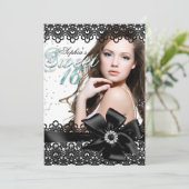 Silver Black Jade Lace Foto Sweet 16 Einladung (Stehend Vorderseite)