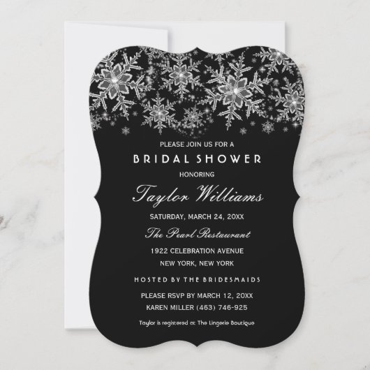 Silver Black Jewel Silver Snowflake Brautparty Einladung (Vorderseite)