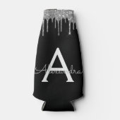 Silver Black Luxe Glitzer Glam Monogram Name Flaschenkühler (Vorderseite)