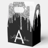 Silver Black Luxe Glitzer Glam Monogram Name Geschenkschachtel (Geöffnet)