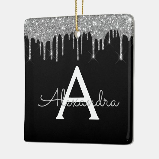 Silver Black Luxe Glitzer Glam Monogram Name Keramikornament (Links)