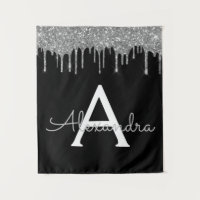 Silver Black Luxe Glitzer Glam Monogram Name