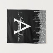Silver Black Luxe Glitzer Glam Monogram Name Wandteppich (Vorderseite (Horizontal))