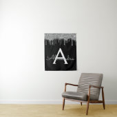 Silver Black Luxe Glitzer Glam Monogram Name Wandteppich (Beispiel)