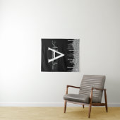 Silver Black Luxe Glitzer Glam Monogram Name Wandteppich (Beispiel (Horizontal))