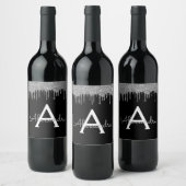 Silver Black Luxe Glitzer Glam Monogram Name Weinetikett (Flaschen)