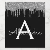 Silver Black Luxe Glitzer Glam Monogram Name Weinetikett (Einzelnes Label)