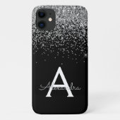 Silver Black Luxe Glitzer Monogram Case-Mate iPhone Hülle (Rückseite)