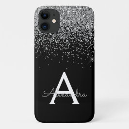 Silver Black Luxe Glitzer Monogram Case-Mate iPhone Hülle