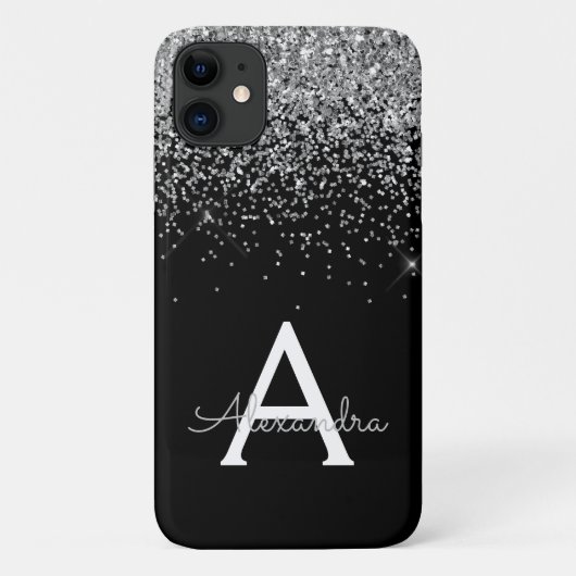 Silver Black Luxe Glitzer Monogram Case-Mate iPhone Hülle (Rückseite)