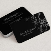 Silver Black Luxus elegantes botanisches Blattwerk Visitenkarte