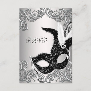 Silver Black Mask Masquerade Party UAWG RSVP Karte
