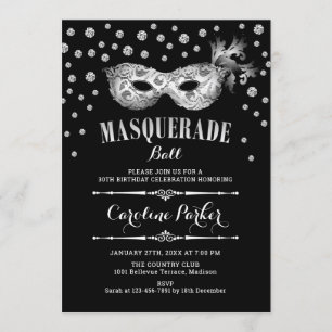 Silver Black Masquerade Ball Geburtstagsparty Einladung
