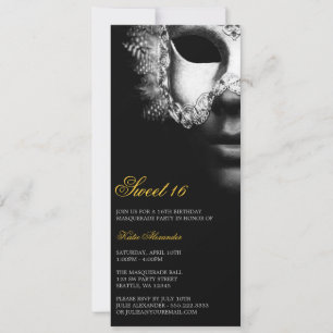 Silver Black Masquerade Sweet 16 Geburtstag Einlad Einladung