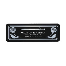 Silver Black Medieval Fantasy Sword Wedding Label