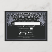 Silver Black Medieval Lion Wedding RSVP Begleitkarte (Vorderseite)