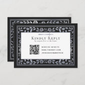 Silver Black Medieval Sword Wedding RSVP QR Code Begleitkarte (Vorne/Hinten)