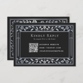 Silver Black Medieval Sword Wedding RSVP QR Code Begleitkarte (Vorne/Hinten)