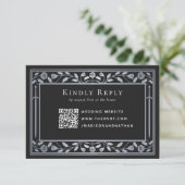 Silver Black Medieval Sword Wedding RSVP QR Code Begleitkarte (Stehend Vorderseite)