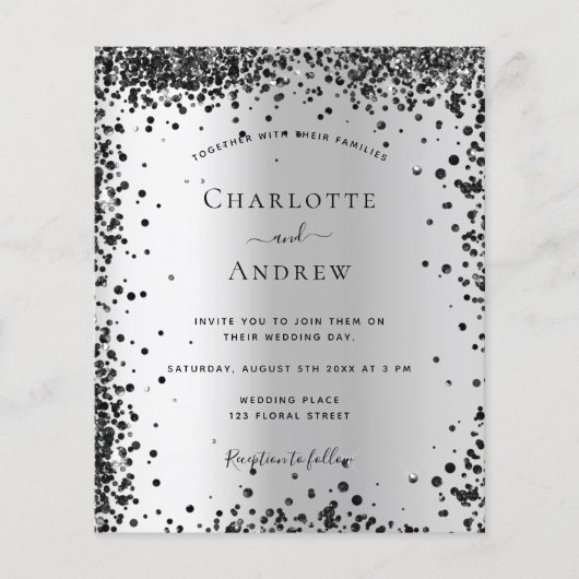 Silver Black Metal Budget Einladung zur Hochzeit Flyer (Vorne)