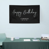 Silver & Black Minimal Custom Happy Geburtstag Banner (Messeveranstaltung)