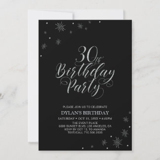 Silver & Black | Modern Chic 30. Geburtstag Party Einladung