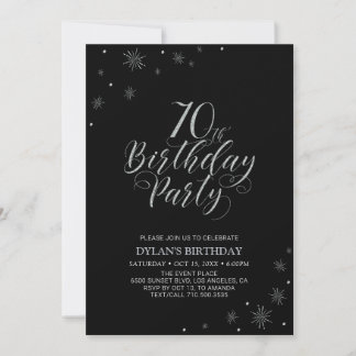 Silver & Black | Modern Chic 70. Geburtstagsparty Einladung