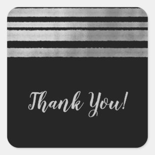 Silver & Black Modern Chic Elegante Hochzeit Quadratischer Aufkleber