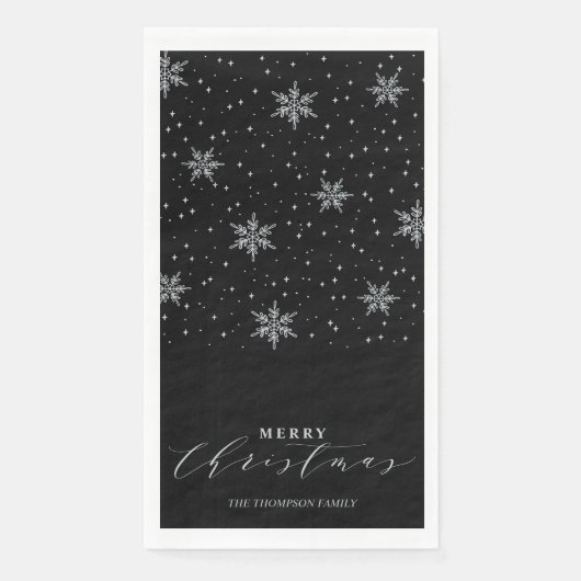 Silver & Black Modern Frohe Weihnachten Party Serviette (Vorderseite)