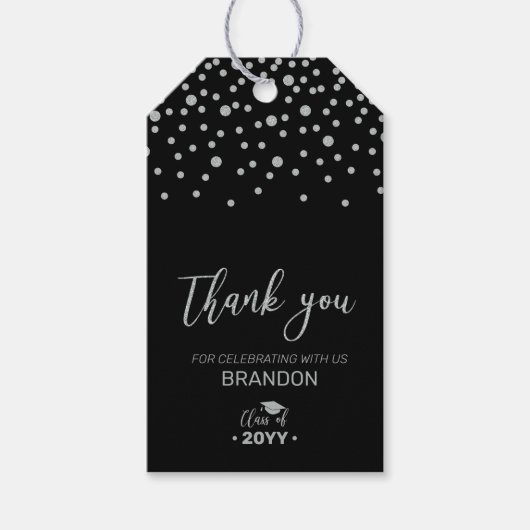 Silver & Black Modern Graduation Party - Gefallen Geschenkanhänger (Vorderseite)