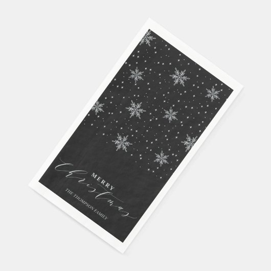 Silver & Black Modern Merry Christmas Party Serviette (Ecke)