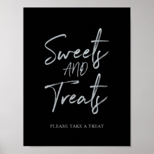 Silver & Black Modern Sweets & Treats Party Sign Poster