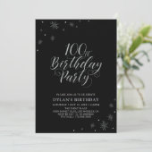 Silver & Black | Moderne 100. Geburtstagsparty Einladung (Stehend Vorderseite)