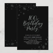 Silver & Black | Moderne 100. Geburtstagsparty Einladung (Vorne/Hinten)