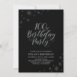 Silver & Black | Moderne 100. Geburtstagsparty Einladung