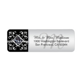 Silver Black Monogram Envelope Rücksendeadresse