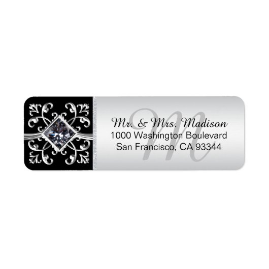 Silver Black Monogram Envelope Rücksendeadresse (Vorne)