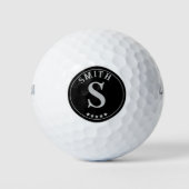 Silver Black Monogram individuelle Name Golfball (Vorderseite)