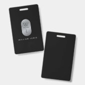 Silver & Black Monogram Modern Minimalistisch Ausweis (Front & Back)