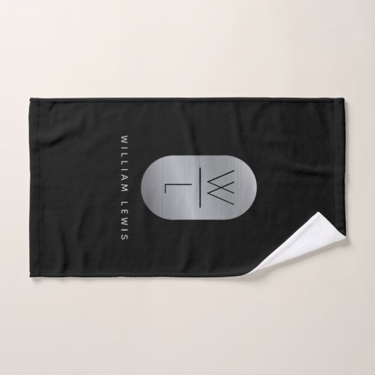 Silver & Black Monogram Modern Minimalistisch Badhandtuch Set (Handtuch)