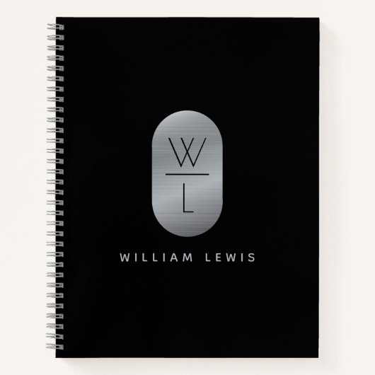 Silver & Black Monogram Modern Minimalistisch Notizblock (Vorderseite)