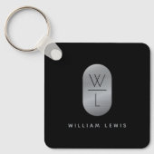 Silver & Black Monogram Modern Minimalistisch Schlüsselanhänger (Vorderseite)