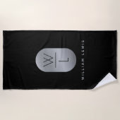 Silver & Black Monogram Modern Minimalistisch Strandtuch (Vorderseite)