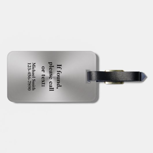Silver Black Monogram Name Phone Number Gepäckanhänger (Rückseite horizontal)