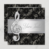 Silver Black Music Treble Clef Einladungen (Vorne/Hinten)